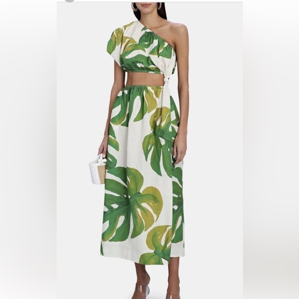 Farm Rio green and white maxi